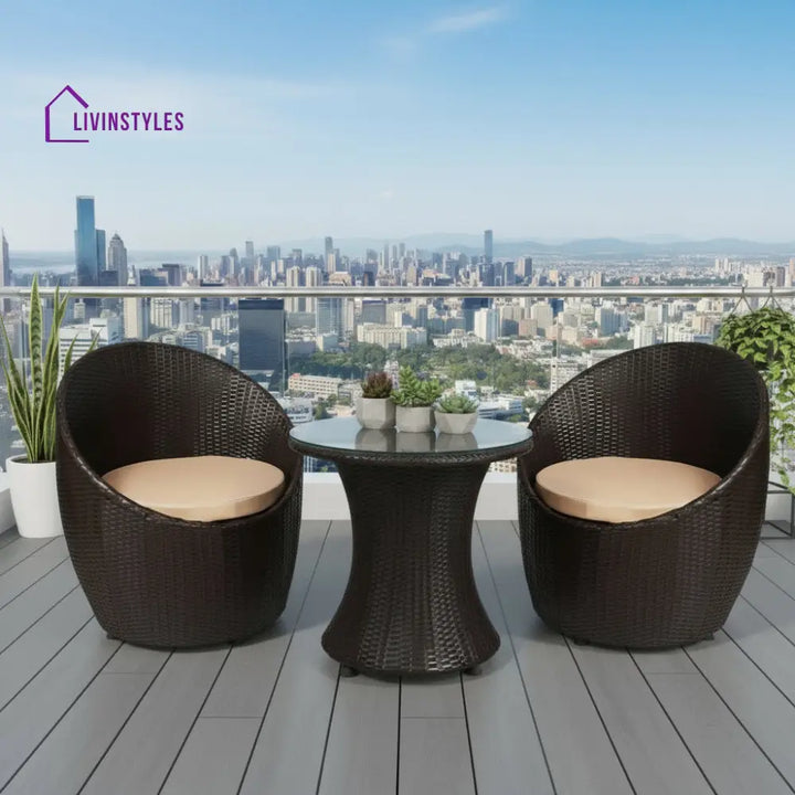 Coco Outdoor Patio Seating Set 2 Chairs and 1 Table Set (Dark Brown) - Coffee Table Sets