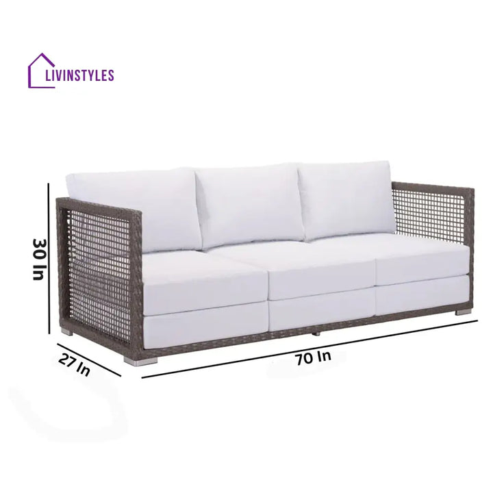 Coco Outdoor Sofa Set 3 Seater 2 Single seater and 1 Center Table (White+ Brown) - Sofa Sets