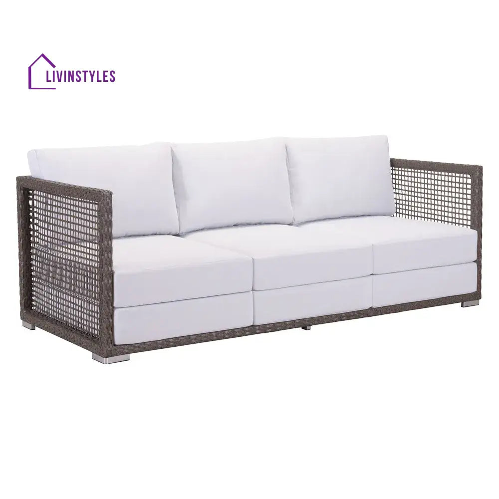 Coco Outdoor Sofa Set 3 Seater 2 Single seater and 1 Center Table (White+ Brown) - Sofa Sets