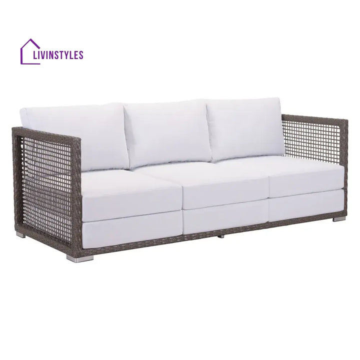 Coco Outdoor Sofa Set 3 Seater 2 Single seater and 1 Center Table (White+ Brown) - Sofa Sets