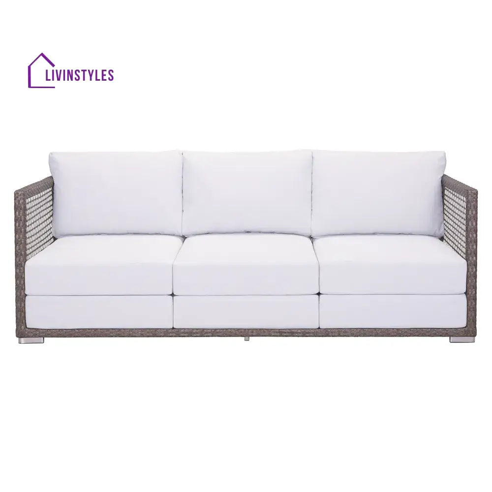 Coco Outdoor Sofa Set 3 Seater 2 Single seater and 1 Center Table (White+ Brown) - Sofa Sets