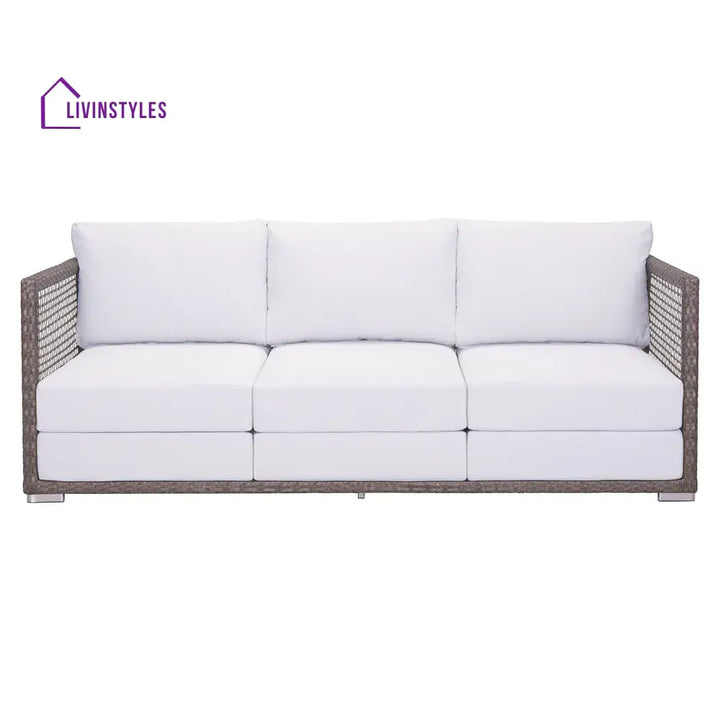 Coco Outdoor Sofa Set 3 Seater 2 Single seater and 1 Center Table (White+ Brown) - Sofa Sets