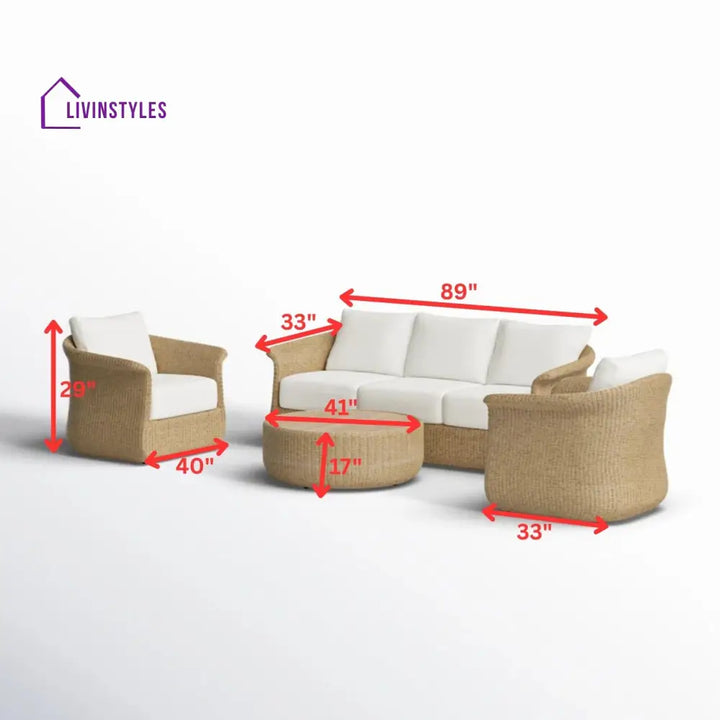 Coist Outdoor Sofa Set 3 Seater 2 Single seater and 1 Center Table (Honey) Braided & Rope - Sofa Sets