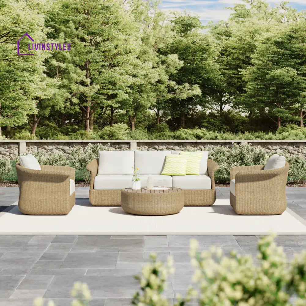 Coist Outdoor Sofa Set 3 Seater 2 Single seater and 1 Center Table (Honey) Braided & Rope - Sofa Sets