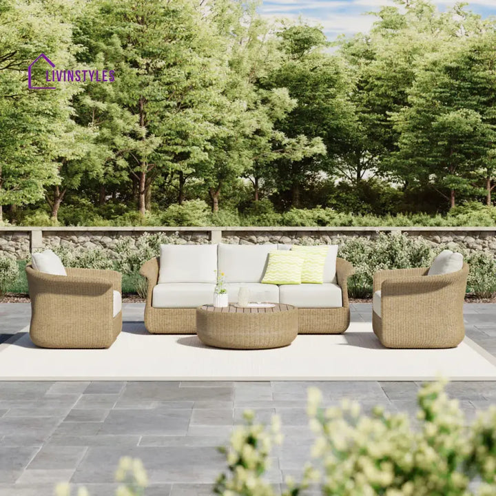 Coist Outdoor Sofa Set 3 Seater 2 Single seater and 1 Center Table (Honey) Braided & Rope - Sofa Sets