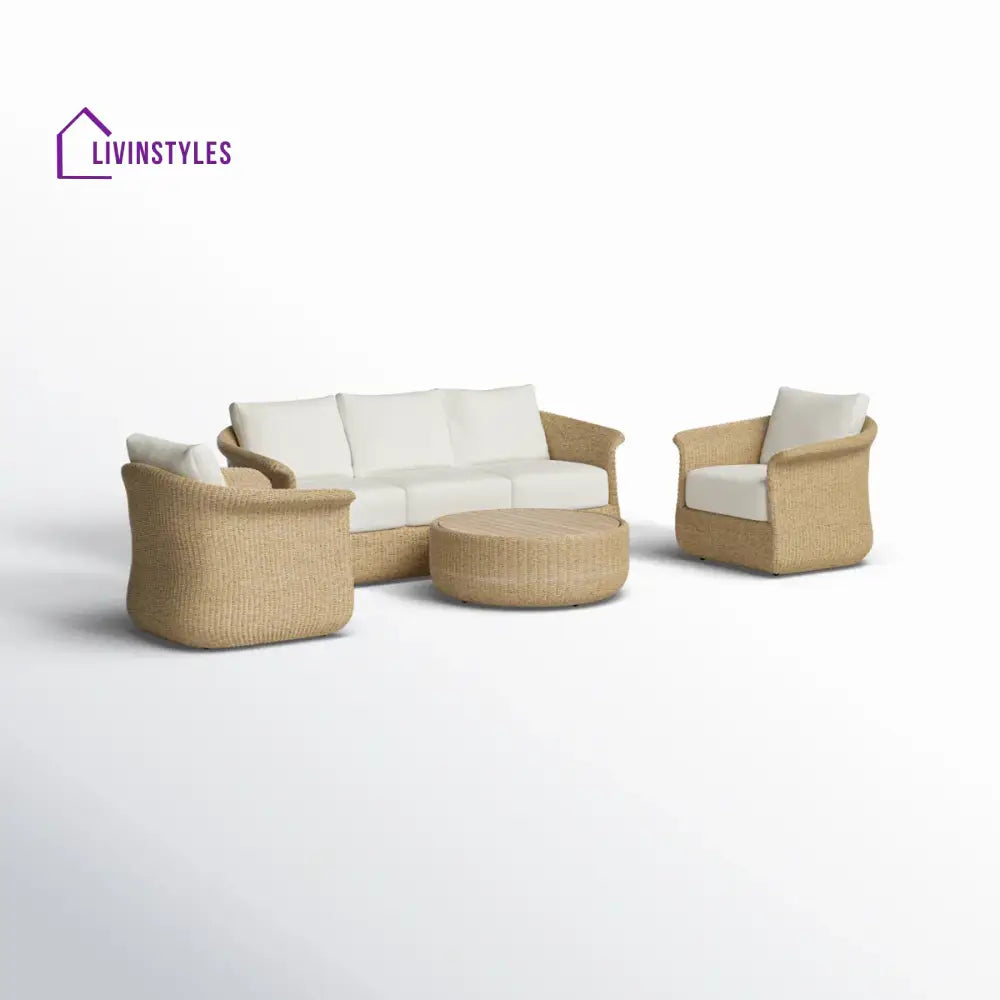 Coist Outdoor Sofa Set 3 Seater 2 Single seater and 1 Center Table (Honey) Braided & Rope - Sofa Sets