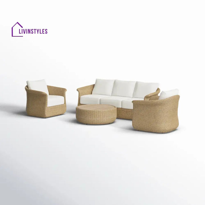 Coist Outdoor Sofa Set 3 Seater 2 Single seater and 1 Center Table (Honey) Braided & Rope - Sofa Sets