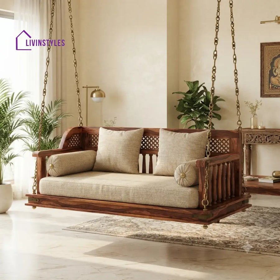 Colette 2 Seater Wooden Swing for Home | Wooden Jhula for home