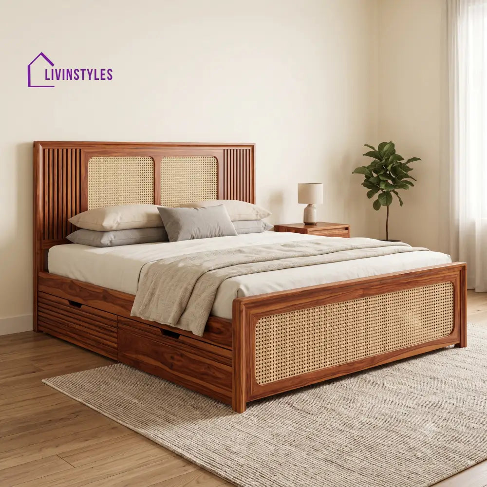 Colette Premium Wooden Bed with Drawer Storage | King Size Bed & Queen Size Bed Online