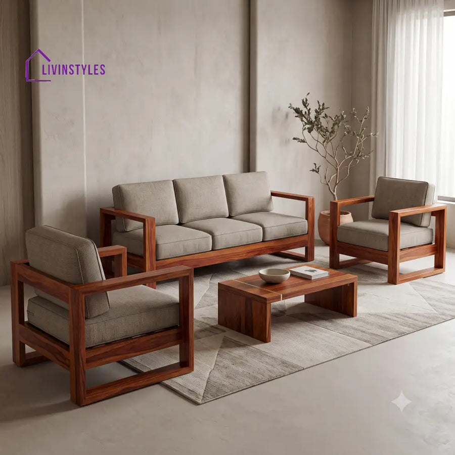Colette Premium Wooden Sofa Set for Living Room | 3 + 1 + 1 Seater Sheesham Wood Sofa Set