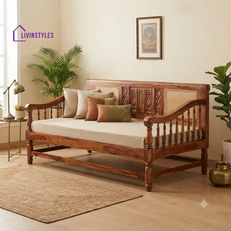 Colette Wooden Divan Bed for Living Room | Solid Sheesham Wood