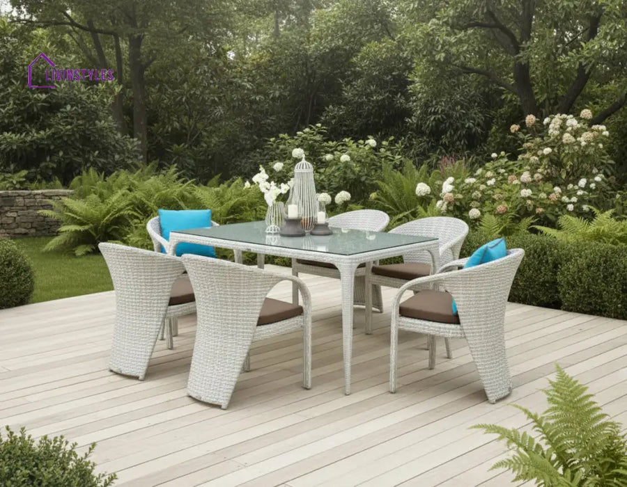 Colombina Outdoor Patio Dining Set 6 Chairs and 1 Table (Pearl white) - Dining sets