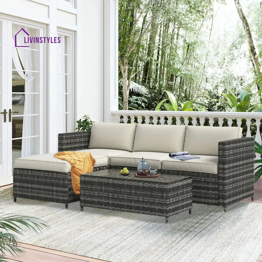 Colombo Outdoor Patio Sofa Set 3 single Seater 1 ottoman and 1 Center Table Set (Grey + Beige) Sofa Sets