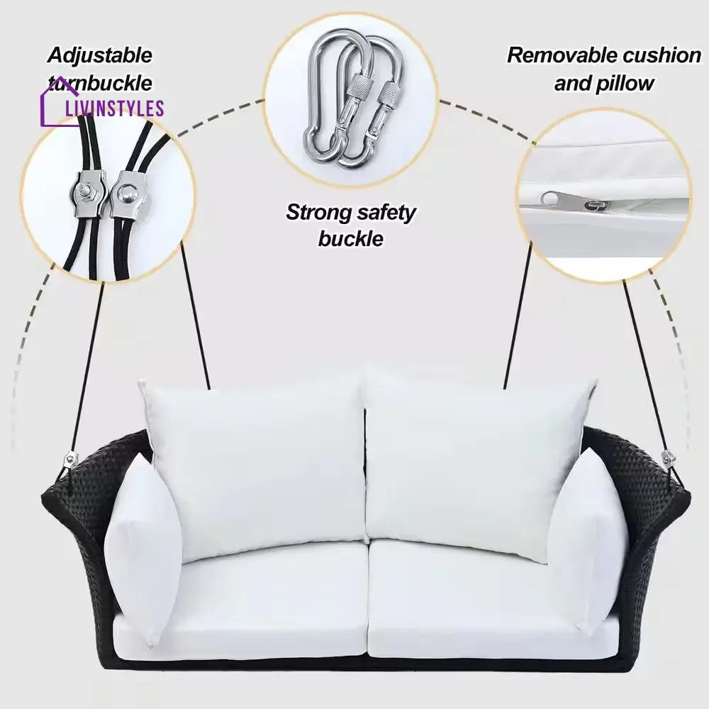 Colson Double Seater Hanging Swing Without Stand For Balcony Garden Swing (Black + White) - Swings
