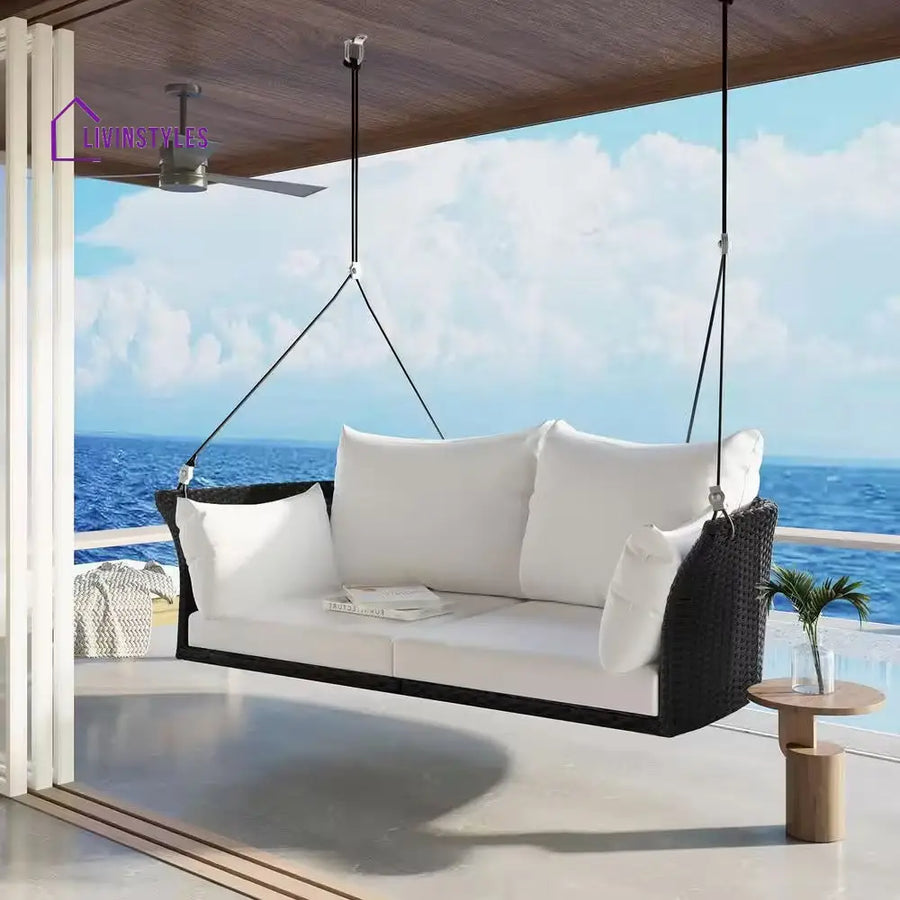 Colson Double Seater Hanging Swing Without Stand For Balcony Garden Swing (Black + White) - Swings