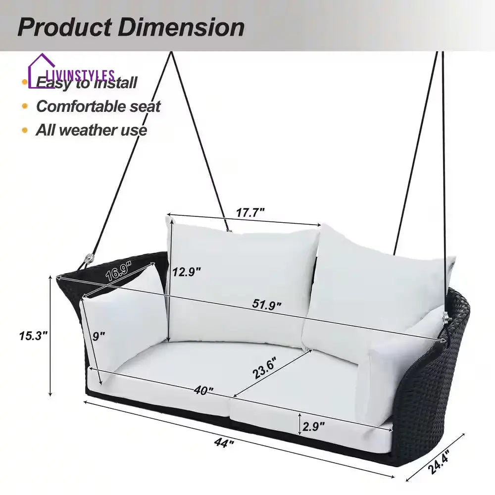 Colson Double Seater Hanging Swing Without Stand For Balcony Garden Swing (Black + White) - Swings