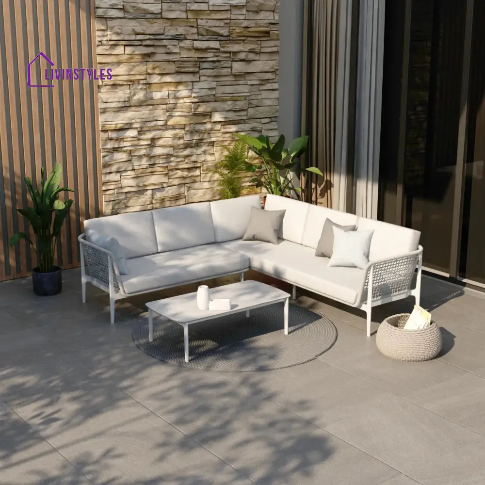 Colten Outdoor Garden Balcony Sofa Set 5 Seater and 1 Center Table Set Braided & Rope (Grey) - Sofa Sets