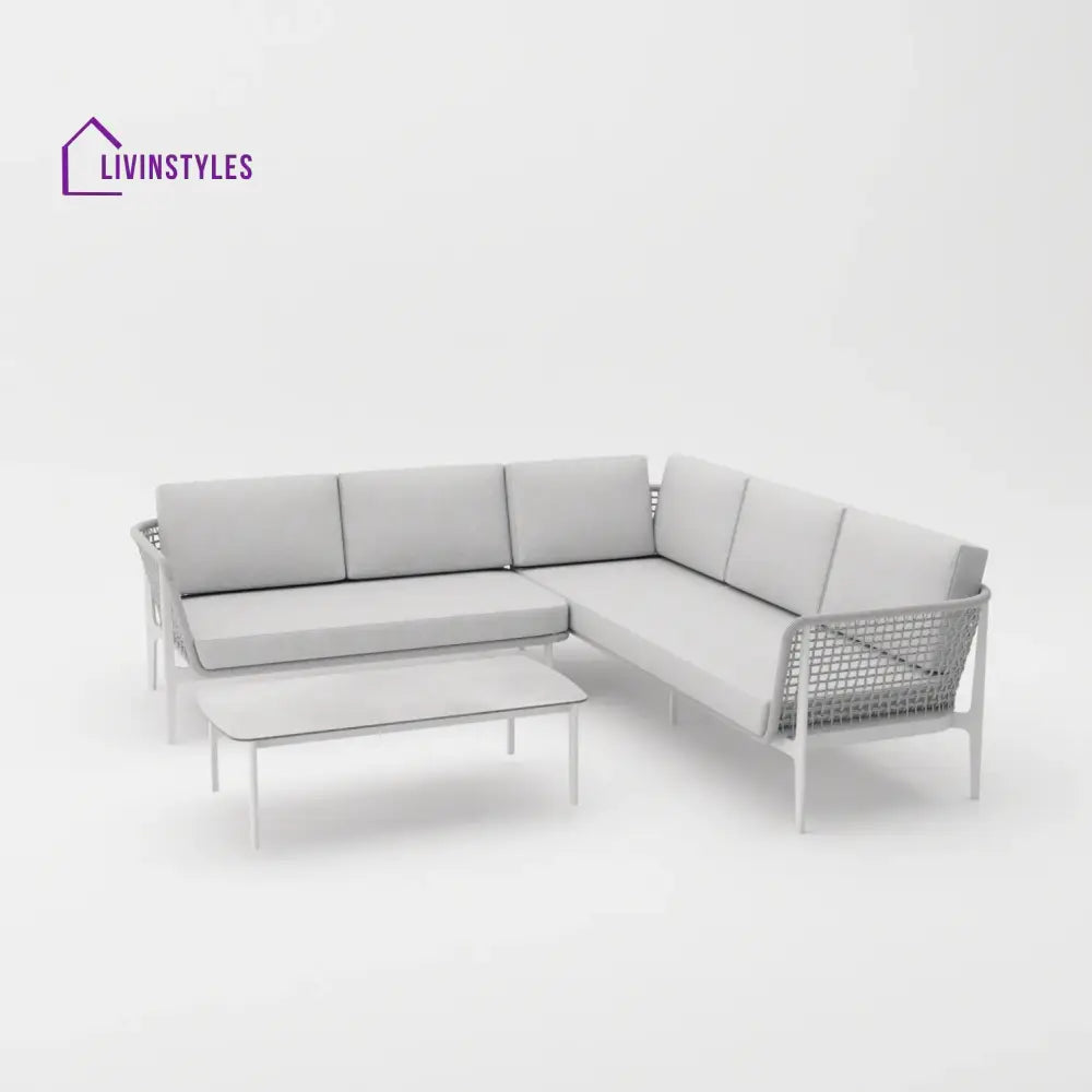 Colten Outdoor Garden Balcony Sofa Set 5 Seater and 1 Center Table Set Braided & Rope (Grey) - Sofa Sets