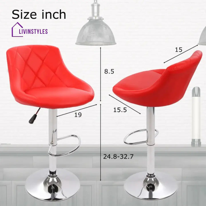 Comfy Back Rest Coral Red Leatherette Bar Stool / Long Chair Chairs