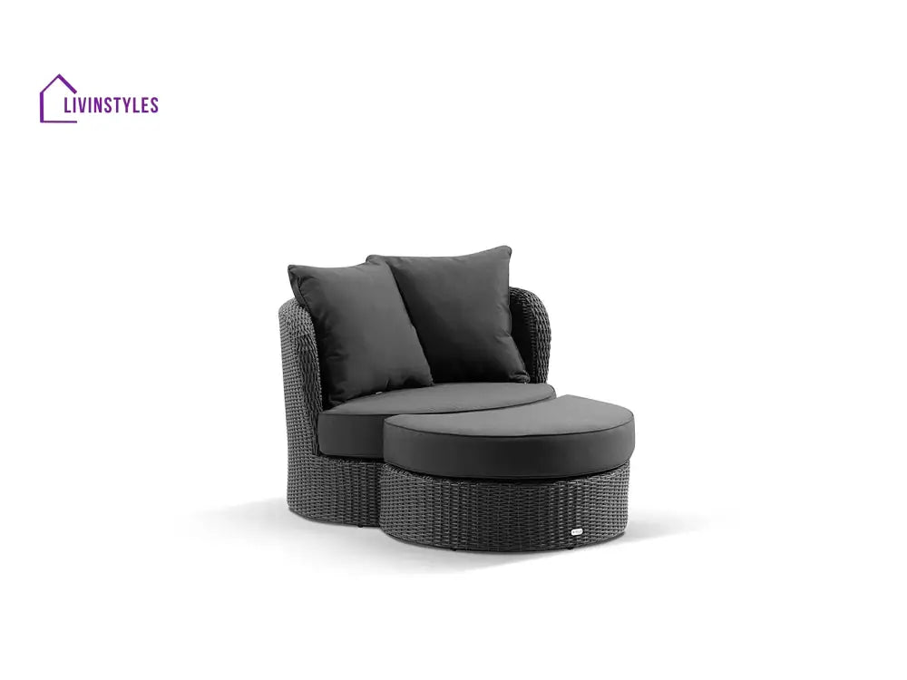 Comox Outdoor Garden Balcony Sofa Set 2 Seater Single seater and 1 Center Table with Ottoman Set (Black) - Sofa Sets