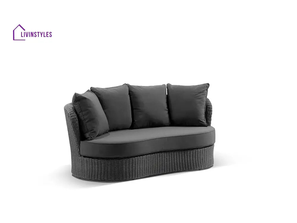Comox Outdoor Garden Balcony Sofa Set 2 Seater Single seater and 1 Center Table with Ottoman Set (Black) - Sofa Sets