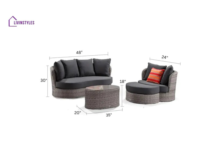 Comox Outdoor Garden Balcony Sofa Set 2 Seater Single seater and 1 Center Table with Ottoman Set (Black) - Sofa Sets