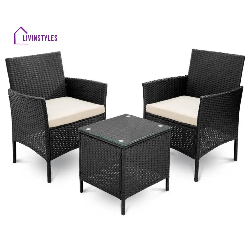 Connie Outdoor Patio Seating Set 2 Chairs and 1 Table Set (Black) - Coffee Table Sets