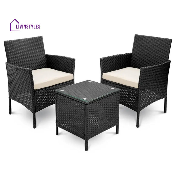 Connie Outdoor Patio Seating Set 2 Chairs and 1 Table Set (Black) - Coffee Table Sets