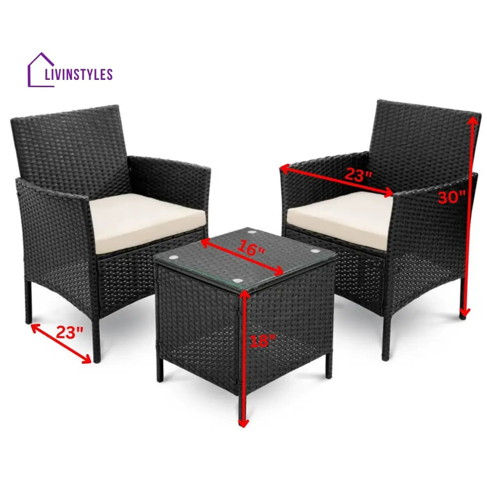 Connie Outdoor Patio Seating Set 2 Chairs and 1 Table Set (Black) - Coffee Table Sets