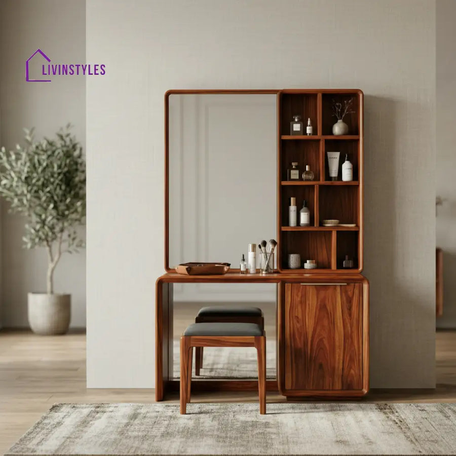 Connor Sheesham Wood Dressing Table with Mirror and Storage (Honey Finish)