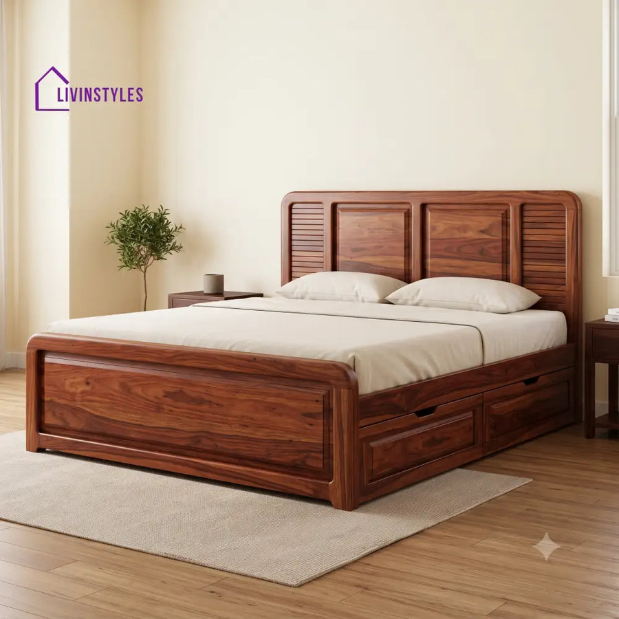 Constance Premium Wooden Bed with Drawer Storage | King Size Bed & Queen Size Bed Online