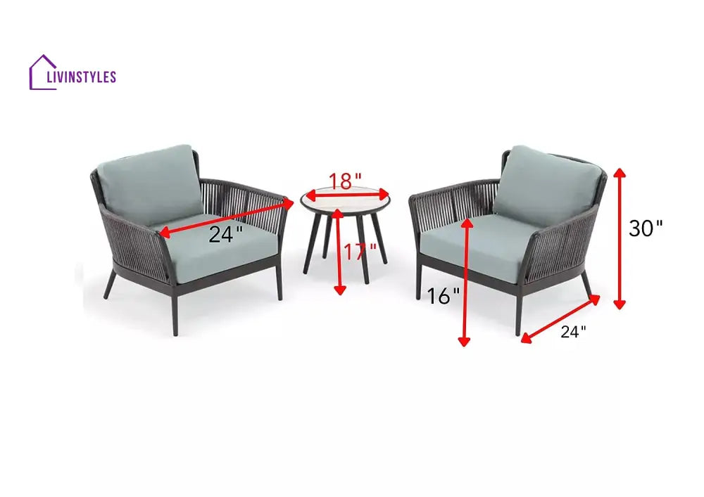 Conti Outdoor Patio Seating Set 2 Chairs and 1 Table Set (Grey) Braided & Rope - Coffee Table Sets