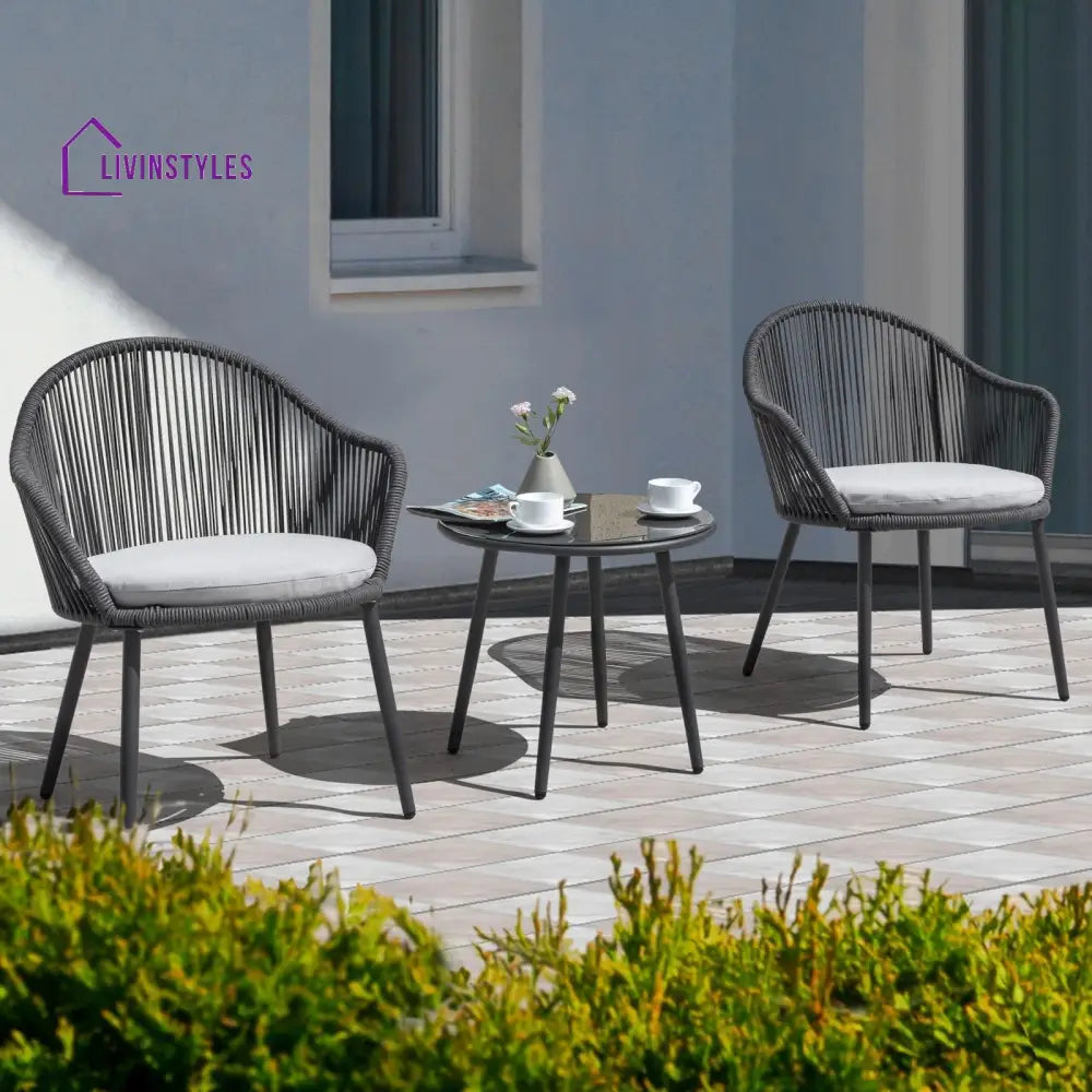 Conti Outdoor Patio Seating Set 2 Chairs and 1 Table Set (Grey) Braided & Rope - Coffee Table Sets