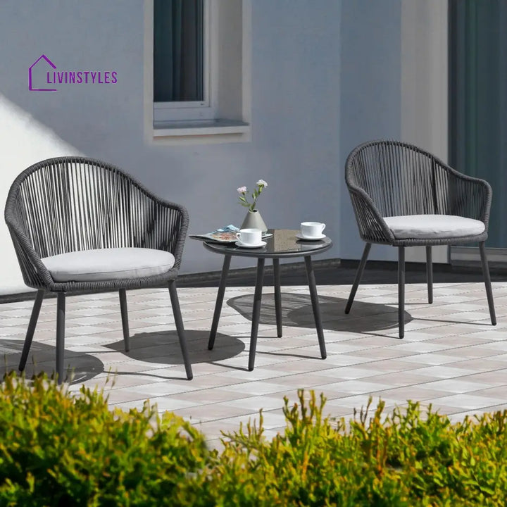 Conti Outdoor Patio Seating Set 2 Chairs and 1 Table Set (Grey) Braided & Rope - Coffee Table Sets