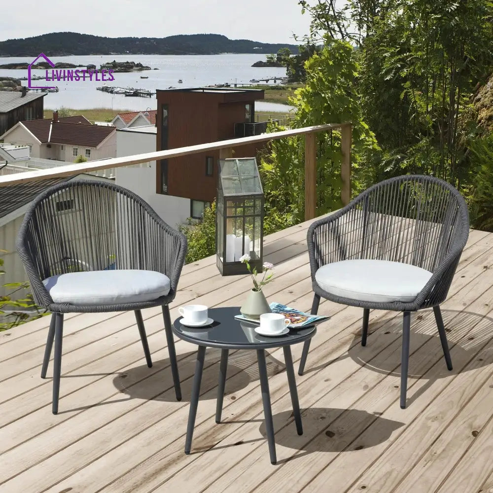 Conti Outdoor Patio Seating Set 2 Chairs and 1 Table Set (Grey) Braided & Rope - Coffee Table Sets
