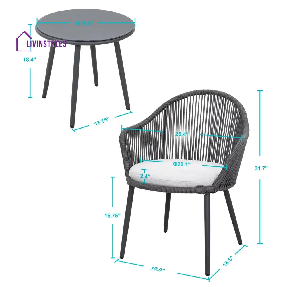 Conti Outdoor Patio Seating Set 2 Chairs and 1 Table Set (Grey) Braided & Rope - Coffee Table Sets