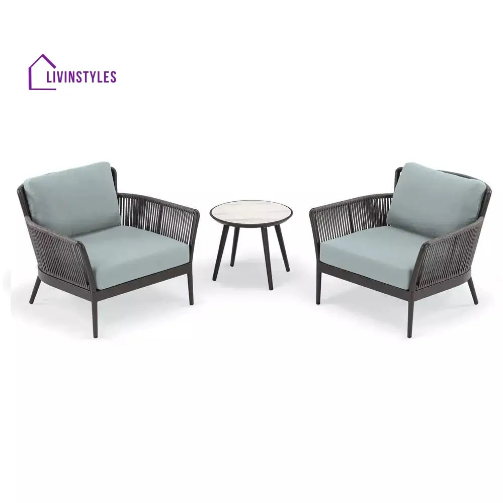 Conti Outdoor Patio Seating Set 2 Chairs and 1 Table Set (Grey) Braided & Rope - Coffee Table Sets