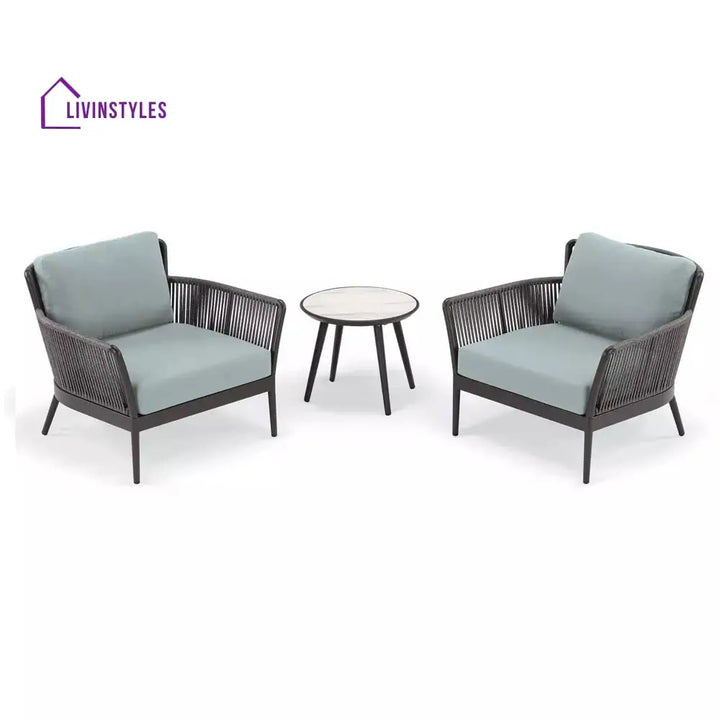 Conti Outdoor Patio Seating Set 2 Chairs and 1 Table Set (Grey) Braided & Rope - Coffee Table Sets