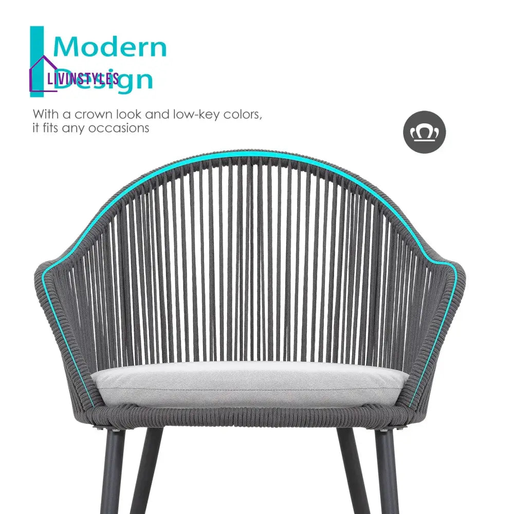 Conti Outdoor Patio Seating Set 2 Chairs and 1 Table Set (Grey) Braided & Rope - Coffee Table Sets