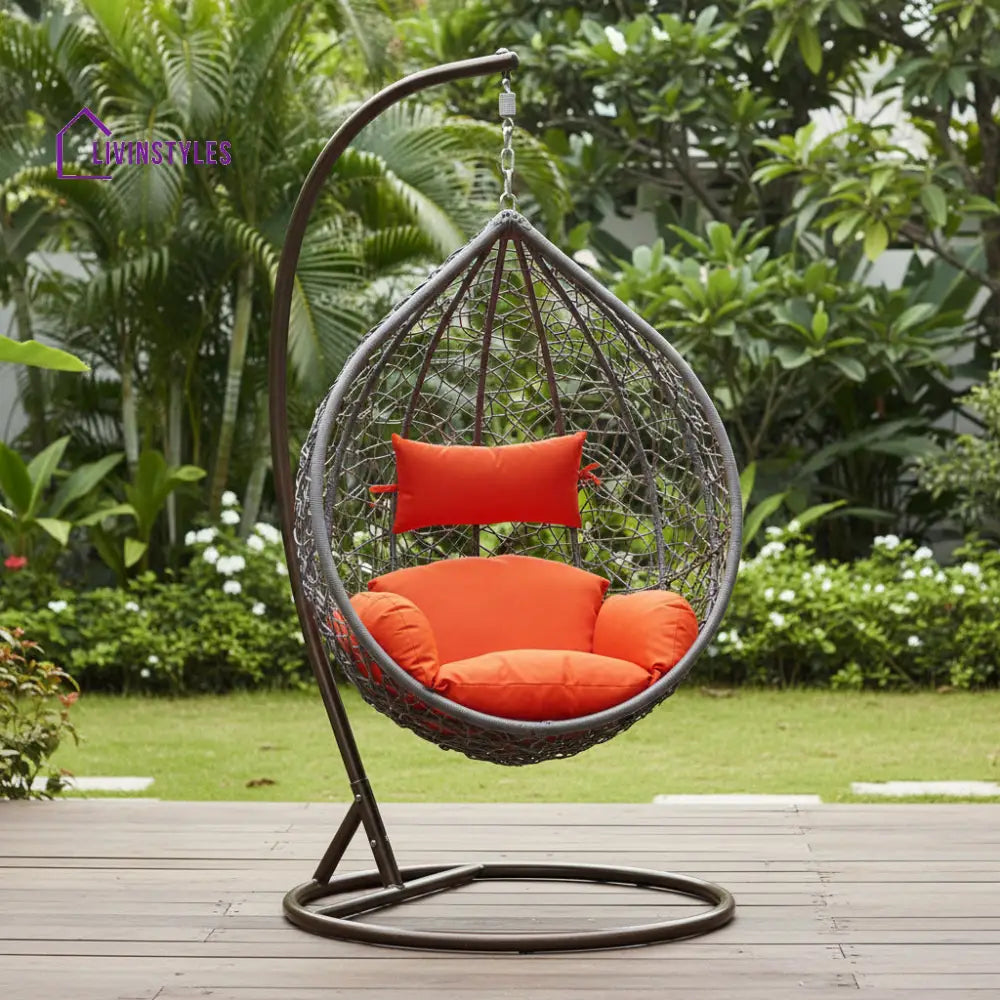 Conti Single Seater Hanging Swing With Stand For Balcony Garden Swing (Silver) - Swings