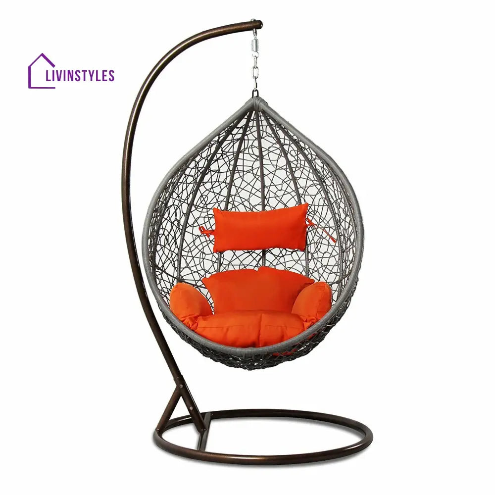 Conti Single Seater Hanging Swing With Stand For Balcony Garden Swing (Silver) - Swings
