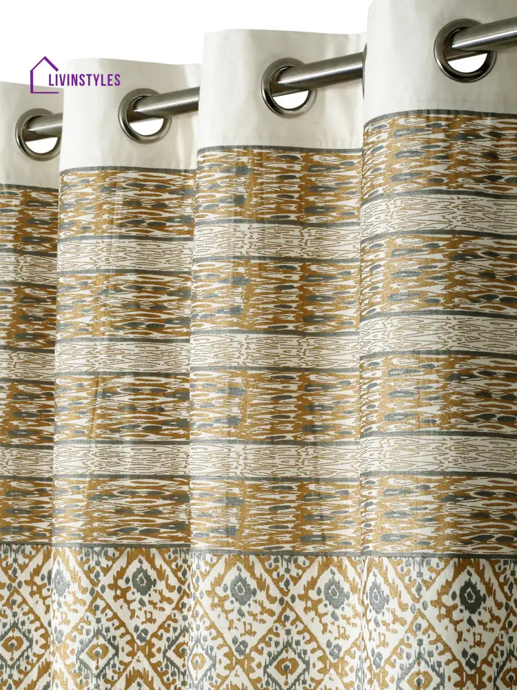 Copper And Silver Colour Cotton Metallic Print Set Of 2 Door Curtain (47X85 Inch)