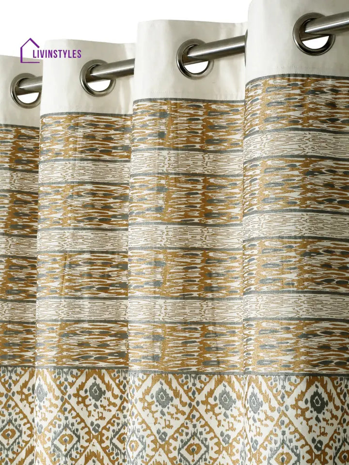 Copper And Silver Colour Cotton Metallic Print Set Of 2 Door Curtain (47X85 Inch)