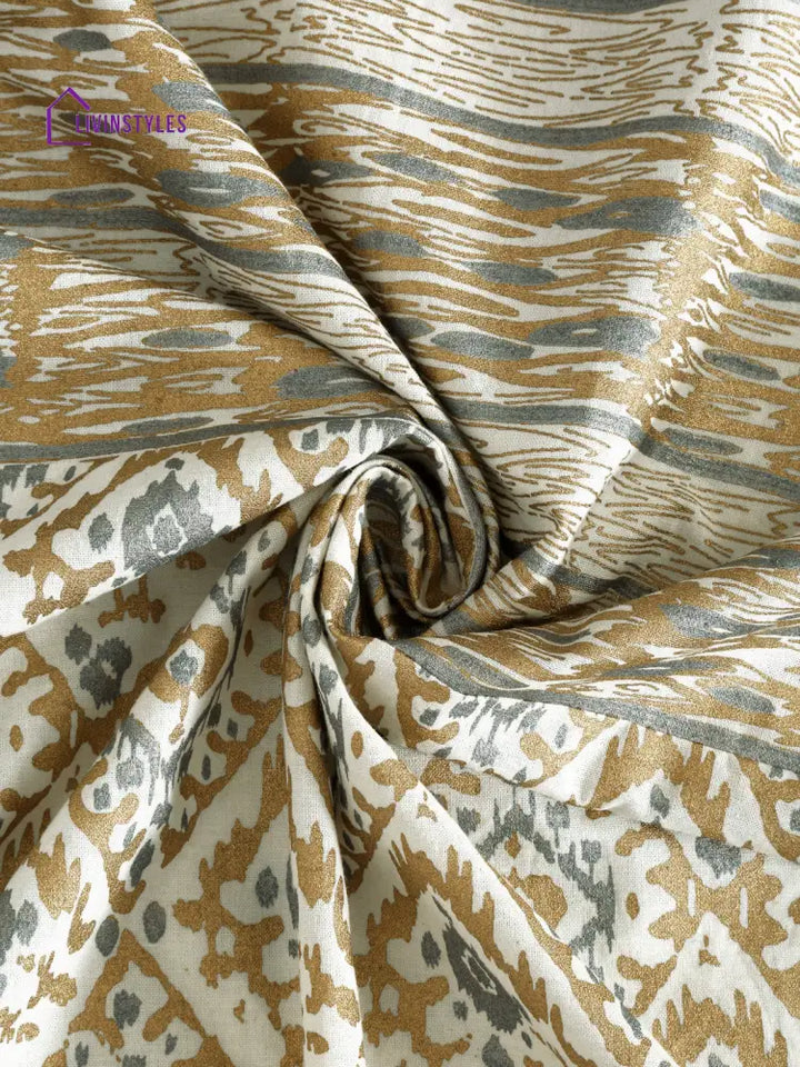 Copper And Silver Colour Cotton Metallic Print Set Of 2 Door Curtain (47X85 Inch)