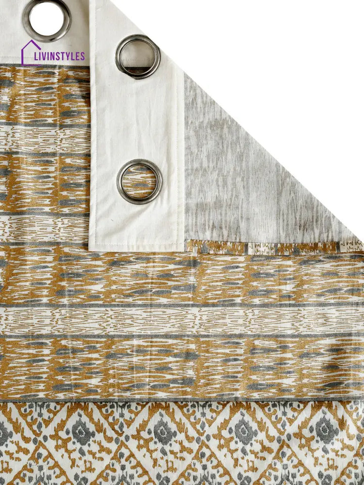 Copper And Silver Colour Cotton Metallic Print Set Of 2 Door Curtain (47X85 Inch)