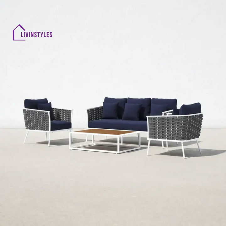 Copy of Slava Outdoor Sofa Set 3 Seater 2 Single seater and 1 Center Table (Grey + Navy Blue) Braided & Rope - Sofa Sets