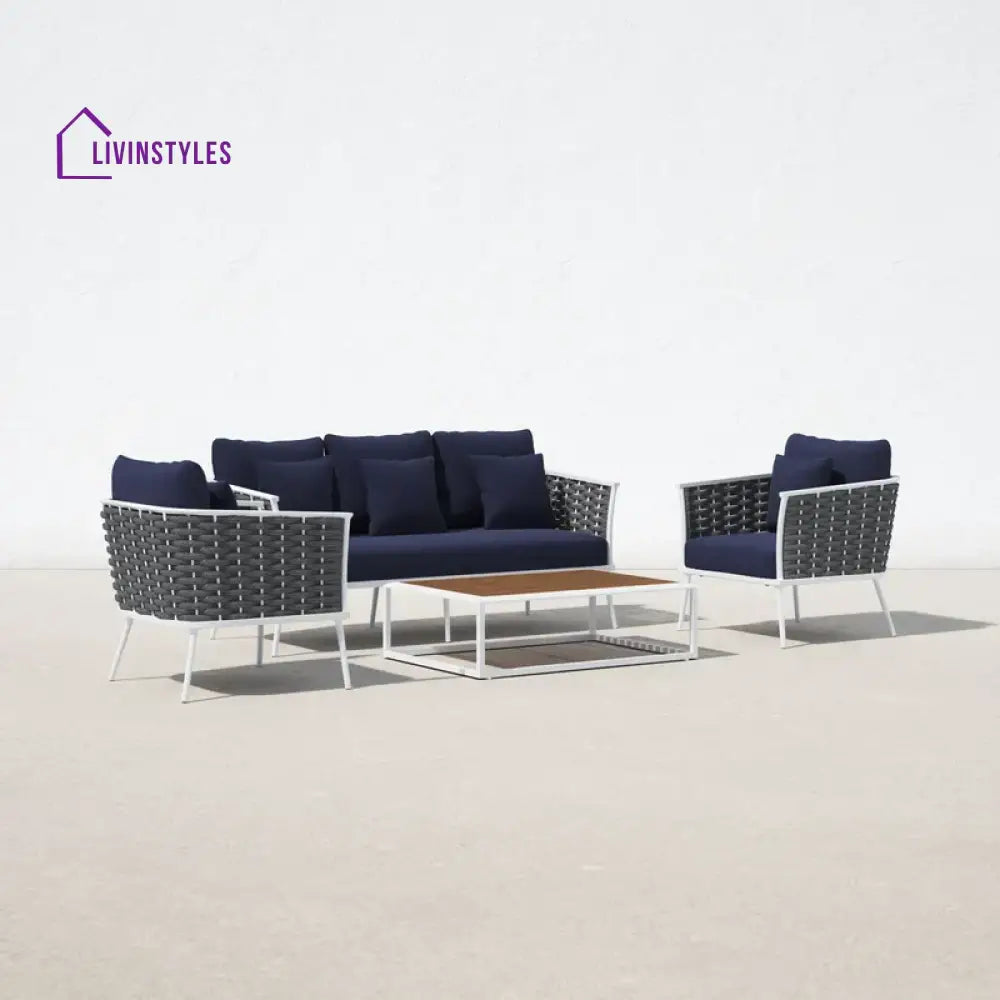 Copy of Slava Outdoor Sofa Set 3 Seater 2 Single seater and 1 Center Table (Grey + Navy Blue) Braided & Rope - Sofa Sets