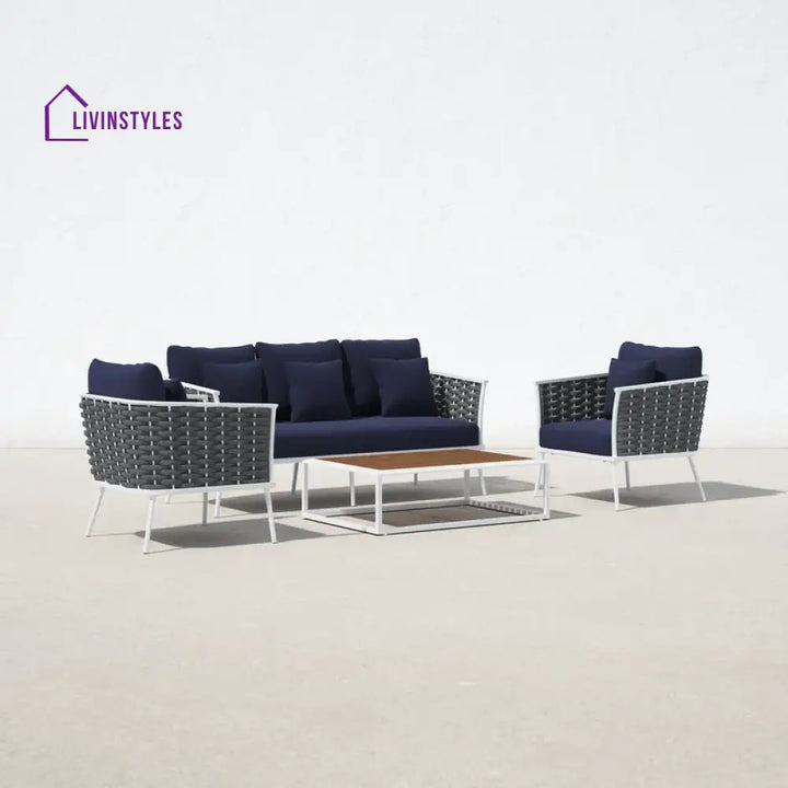 Copy of Slava Outdoor Sofa Set 3 Seater 2 Single seater and 1 Center Table (Grey + Navy Blue) Braided & Rope - Sofa Sets