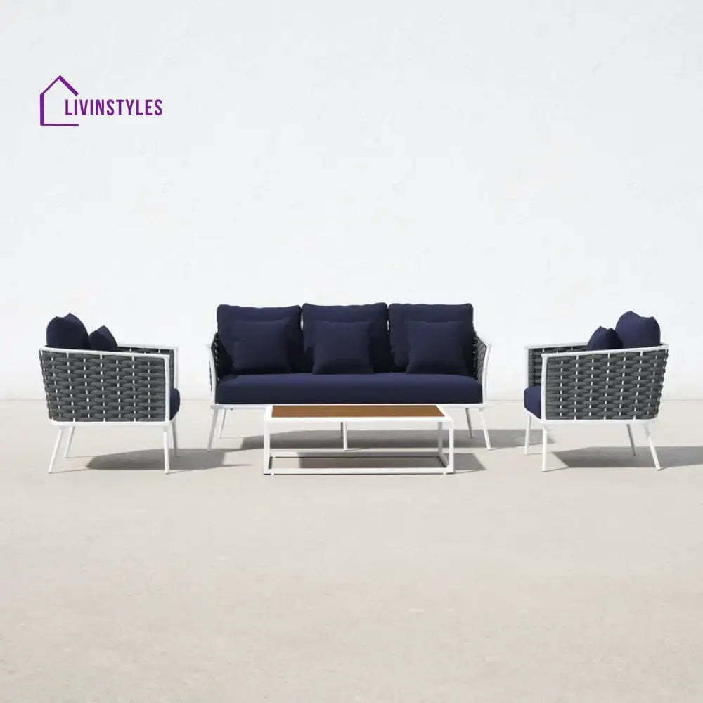 Copy of Slava Outdoor Sofa Set 3 Seater 2 Single seater and 1 Center Table (Grey + Navy Blue) Braided & Rope - Sofa Sets