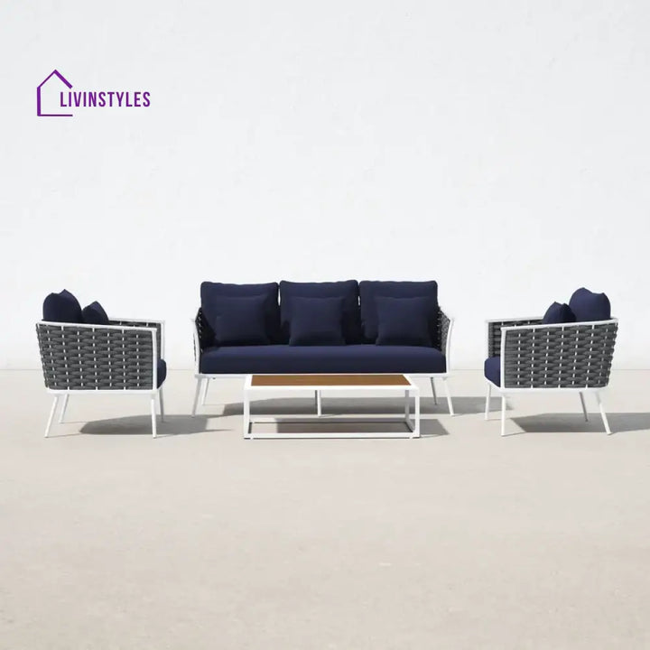Copy of Slava Outdoor Sofa Set 3 Seater 2 Single seater and 1 Center Table (Grey + Navy Blue) Braided & Rope - Sofa Sets